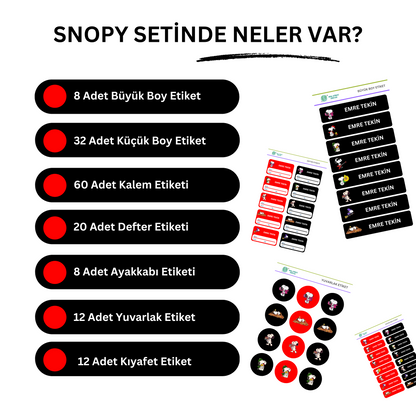 Snopy Okul Etiketi Seti