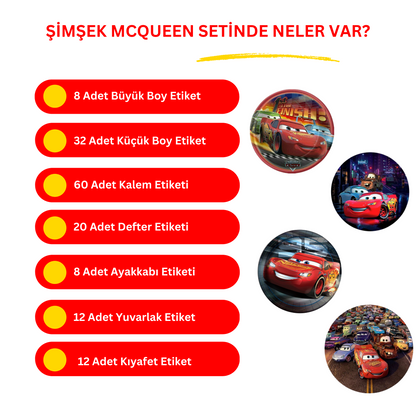 Şimşek Mcqueen Okul Etiketi Seti