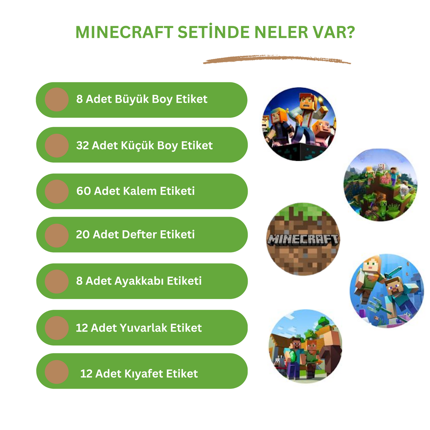 Minecraft Okul Etiketi Seti