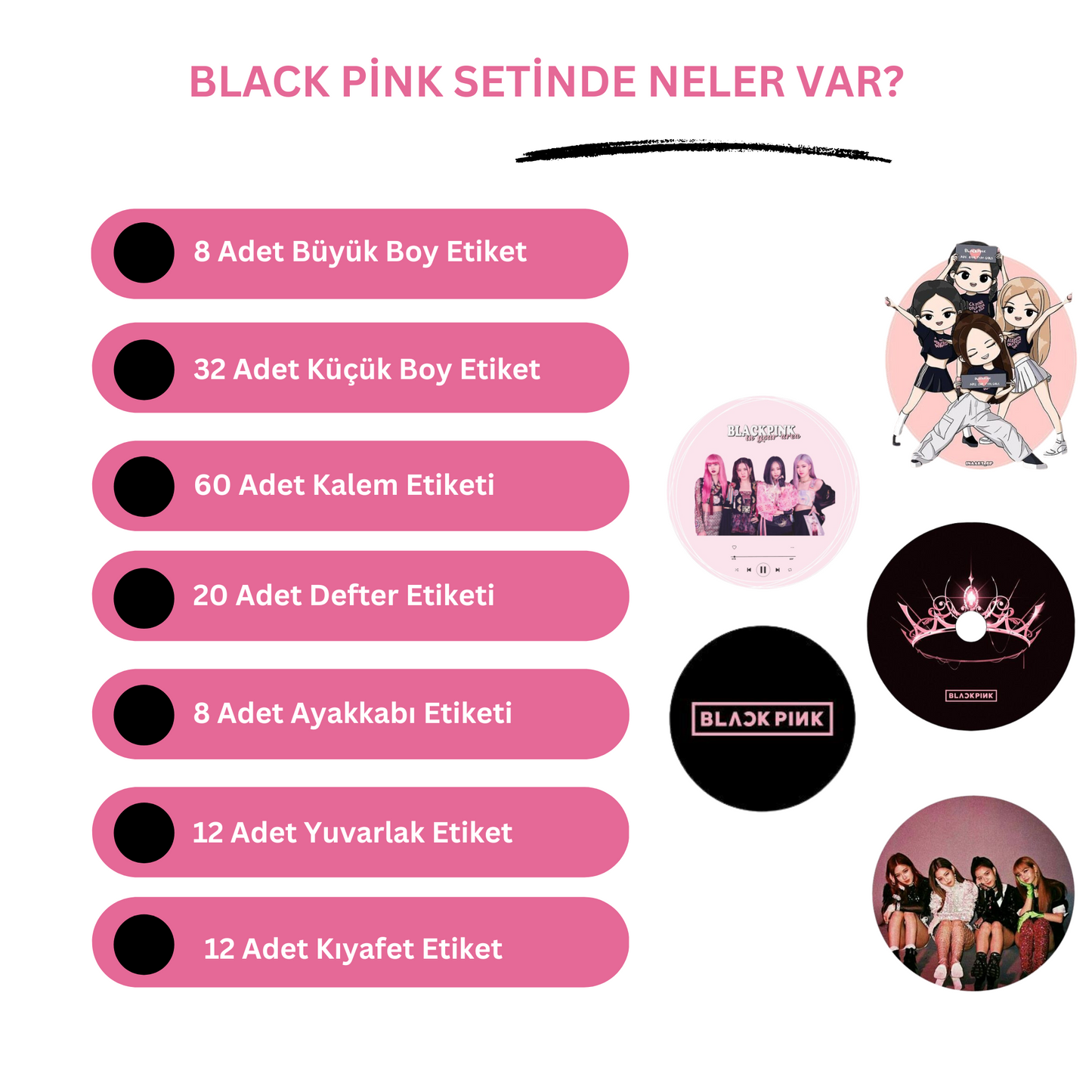 Black Pink Okul Etiketi Seti