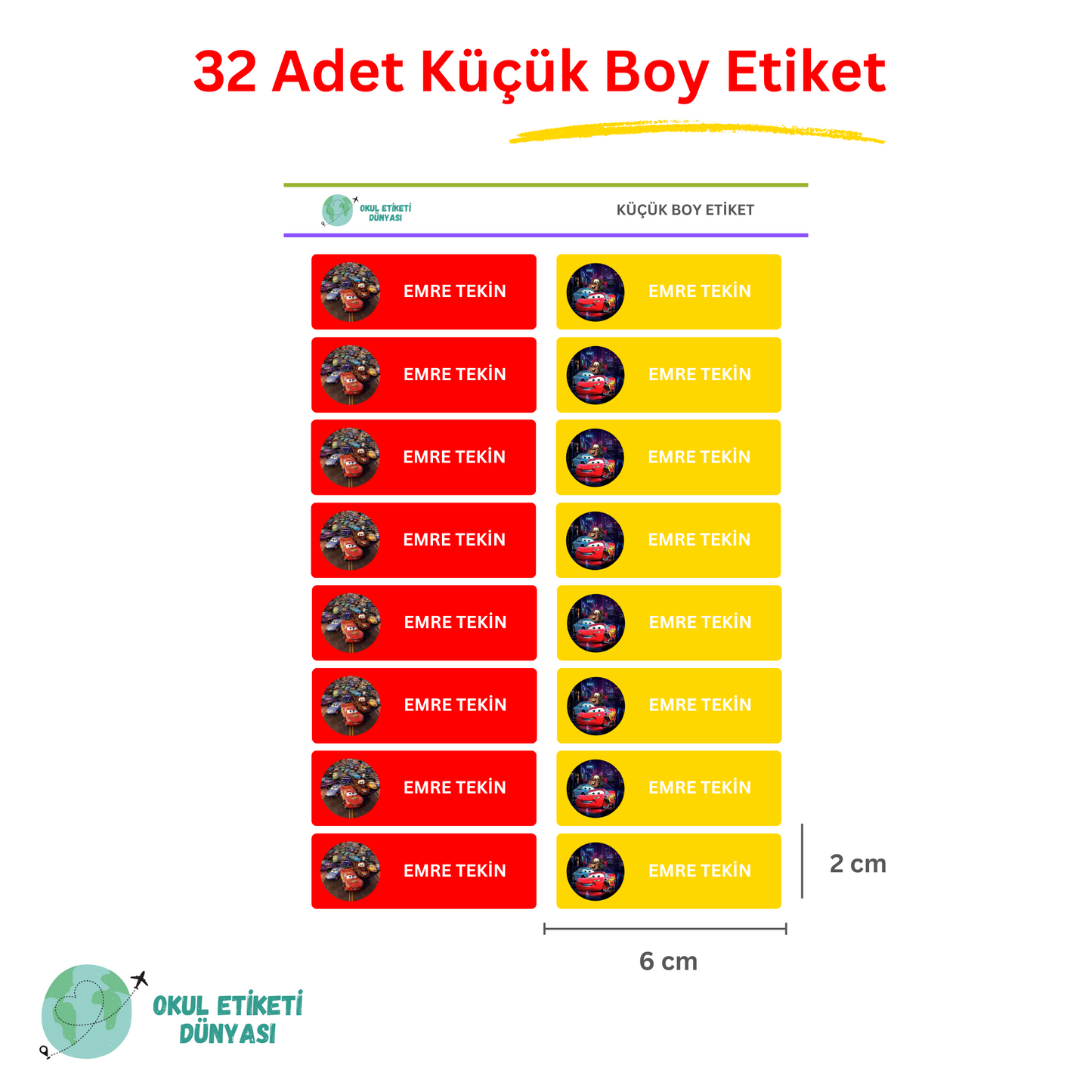 Şimşek Mcqueen Okul Etiketi Seti