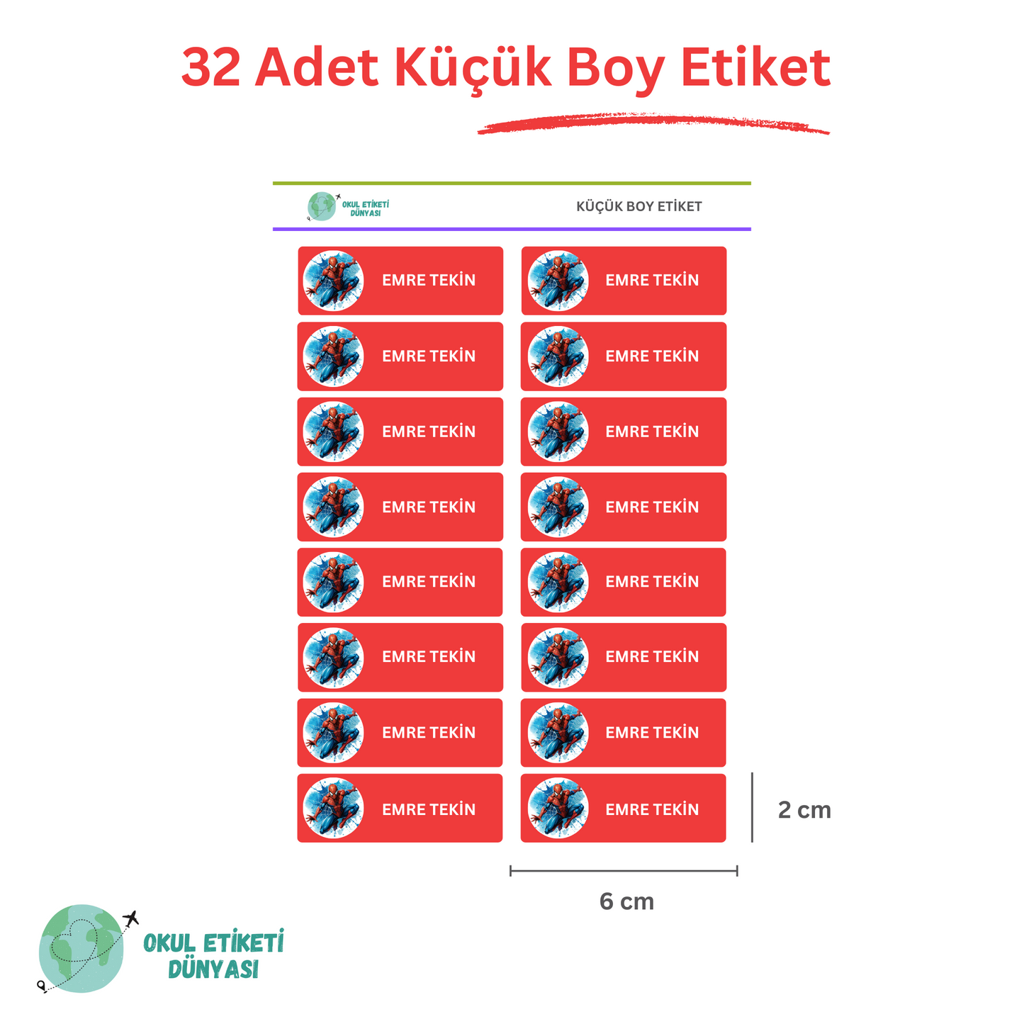 Spiderman Okul Etiketi Seti