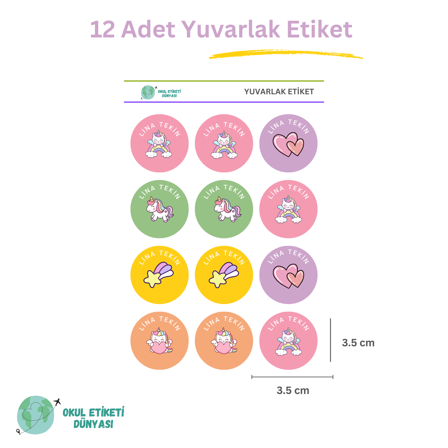 Unicorn Okul Etiketi Seti